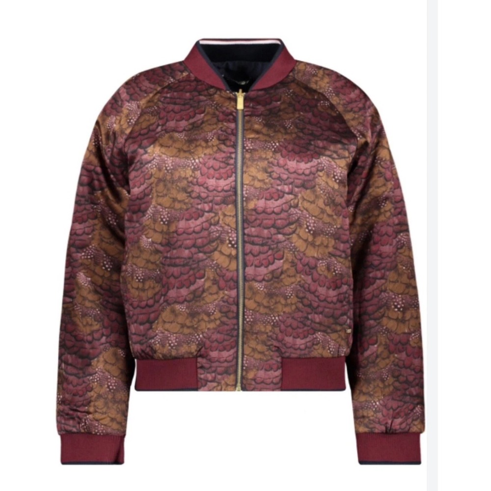 Scotch & Soda Reversible Bomber Jacket Feather Print Navy Blue Burgundy NWT xs